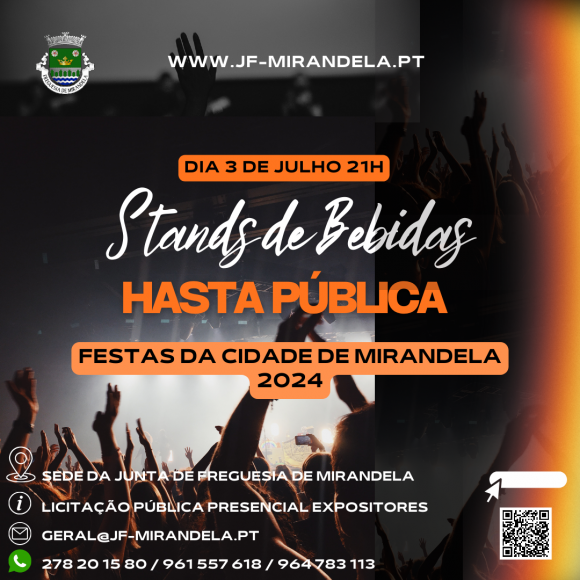 Junta abre hasta pública para licitação dos Stands "Bebidas" nas Festas da Cidade de Mirandela 